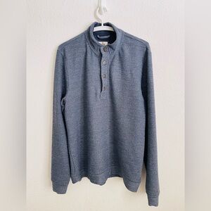 MARINE LAYER Blue India Ink Clayton Textured Quarter-Button Pullover Sweater L